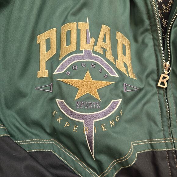 Vintage Bogner Sports One Piece Ski Suit Size 42 Green Black Hidden Hood Belted - Picture 3 of 16